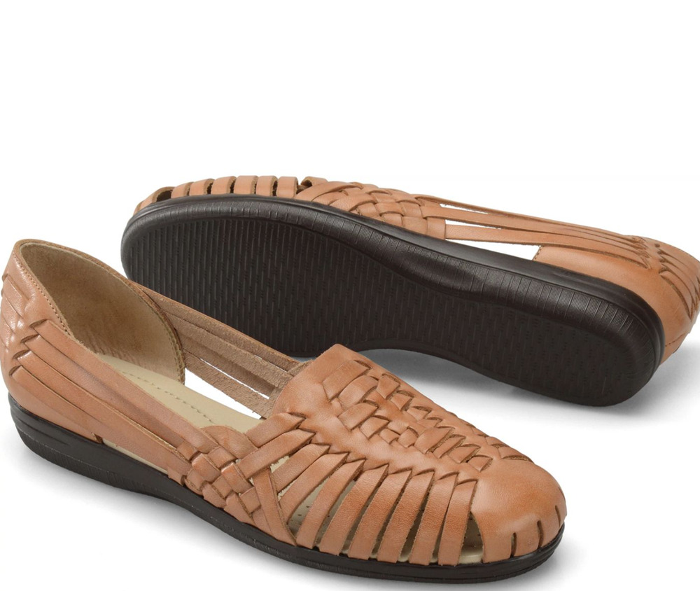 Comfortiva Womens Trinidad Sandals Size 7.5 Narrow AA Tan Leather Huarache NWOB